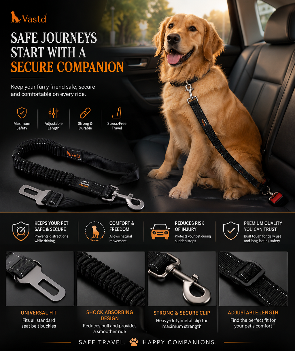 PawSecure™ Premium Adjustable Dog Car Seat Belt