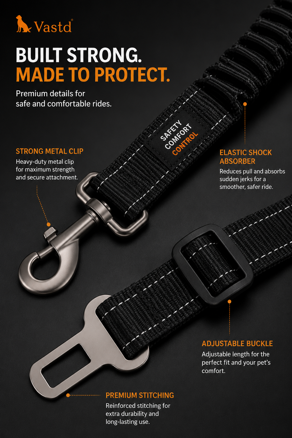 PawSecure™ Premium Adjustable Dog Car Seat Belt