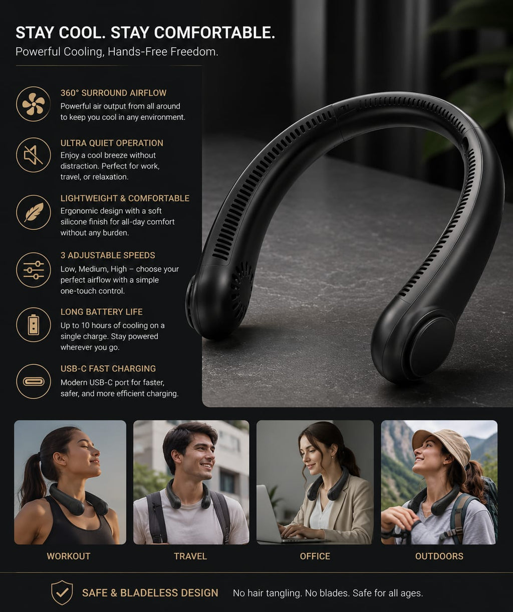 ArcticFlow™ Premium Bladeless Neck Fan