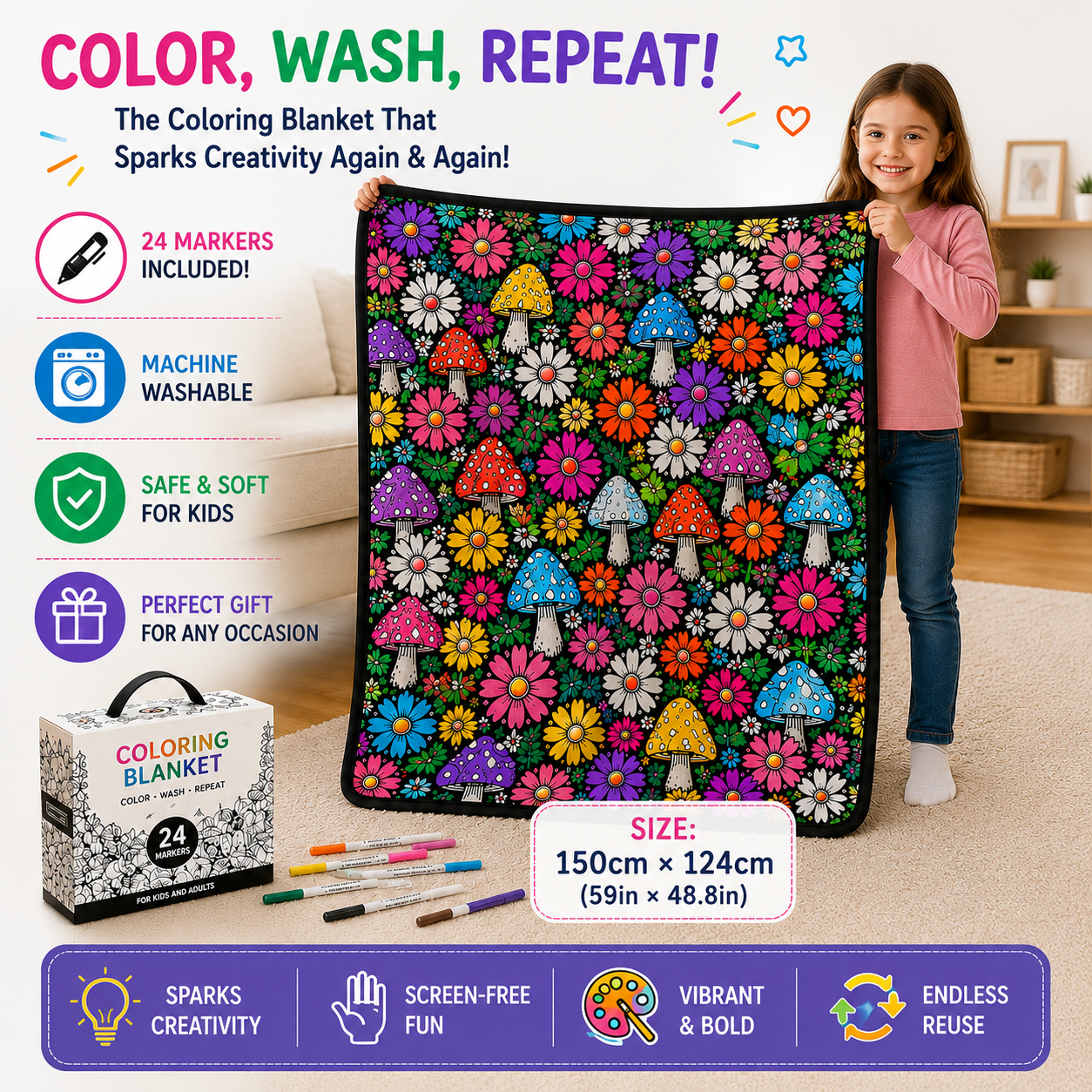Reusable Washable Coloring Blanket